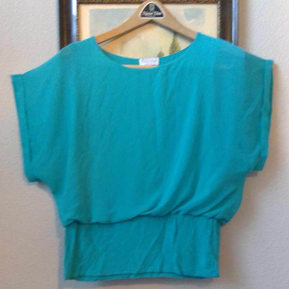 Joseph A Blue silky overlay tee shirt top, size PL